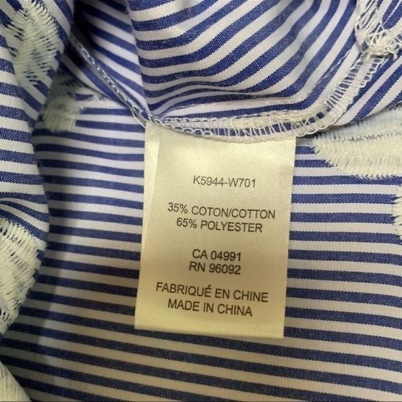 Hilary Radley Blue Striped Button Down with embroidered floral, lace , ruffles - Picture 10 of 10